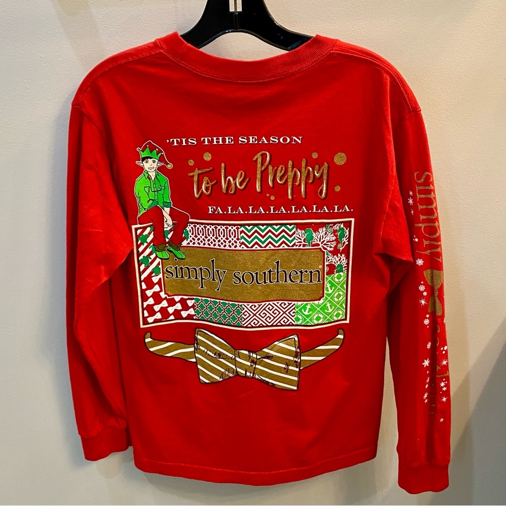 Simply Southern Tis the Season To Be Preppy Long Sleeve Red Xmas Tee S